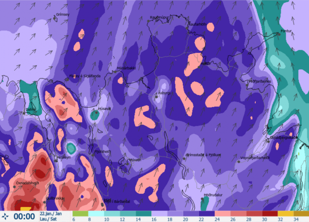 Vindhviður yfir 40m/s