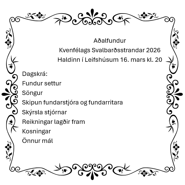 Aðalfundur Kvenfélags Svalbarðsstrandar 2026