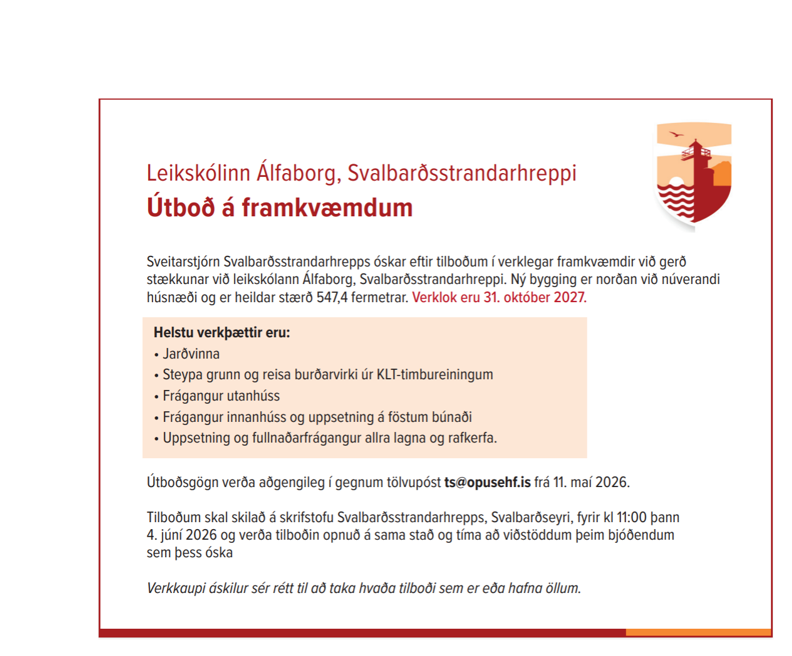Útboð á framkvæmdum - Leikskólinn Álfaborg
