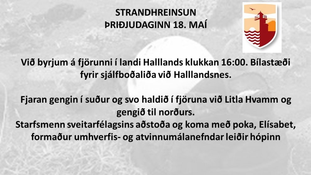 Minnum á strandhreinsun í dag þriðjudaginn 18. maí