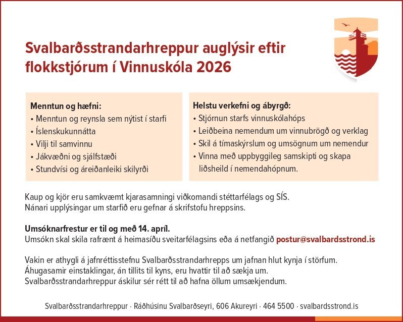 Störf flokkstjóra í Vinnuskóla 2026 laus til umsóknar