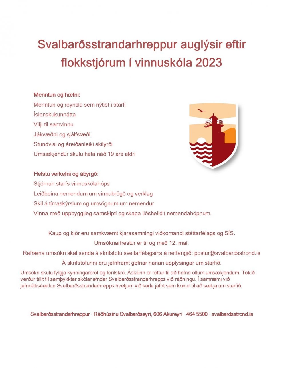 Starf flokkstjóra í vinnuskóla 2023 laust til umsóknar