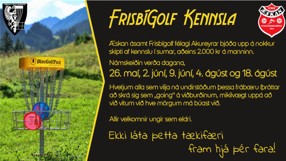 Frisbígolf kennsla í kvöld kl. 19:30