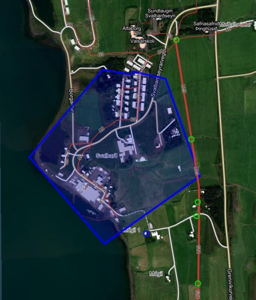 Heitavatnsrof á hluta Svalbarðseyrar fimmtudaginn 19 ágúst