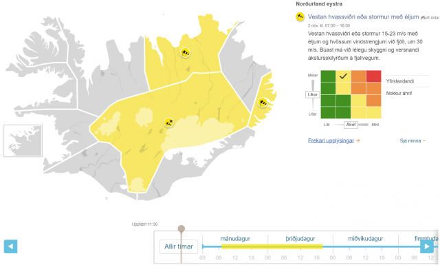 Gul viðvörun vegna veðurs