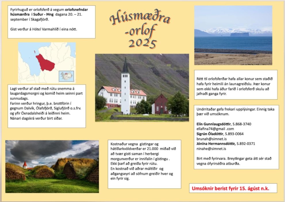 Orlofsferð húsmæðra í Suður-Þingeyjarsýslu 2025 - Umsóknarfrestur framlengdur til 21. ágúst