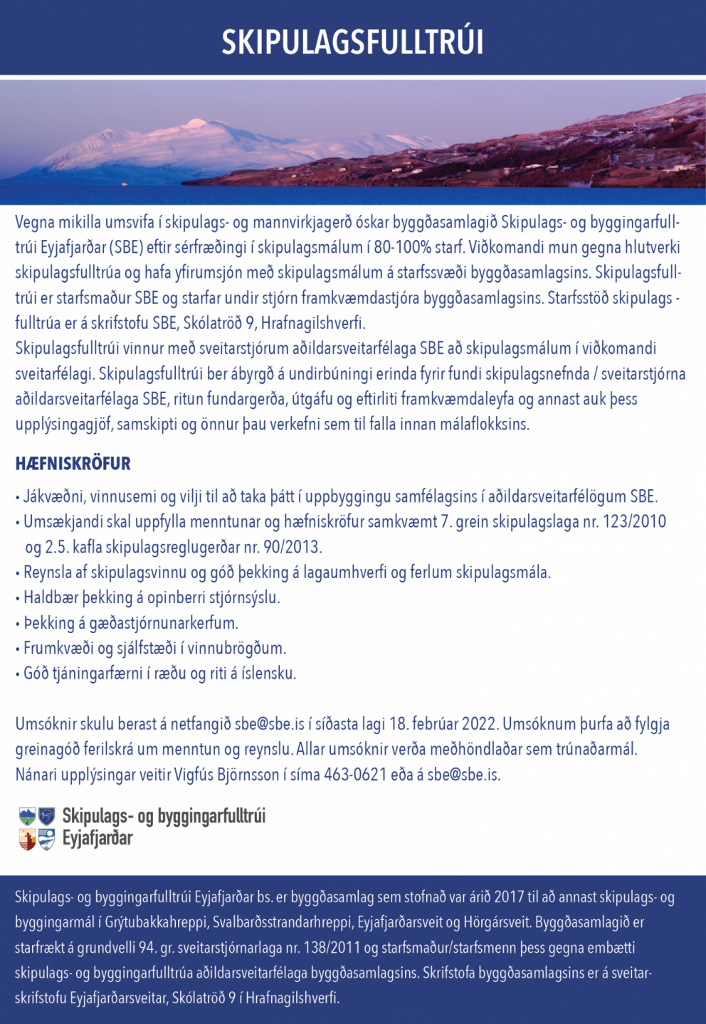 Atvinnu auglýsing - skipulagsfulltrúi