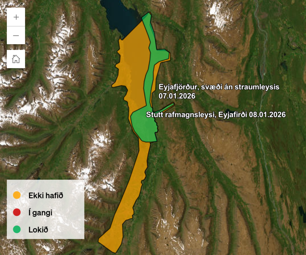 Uppfært! Stutt rafmagnsleysi í Eyjafirði fimmtudaginn 8. janúar