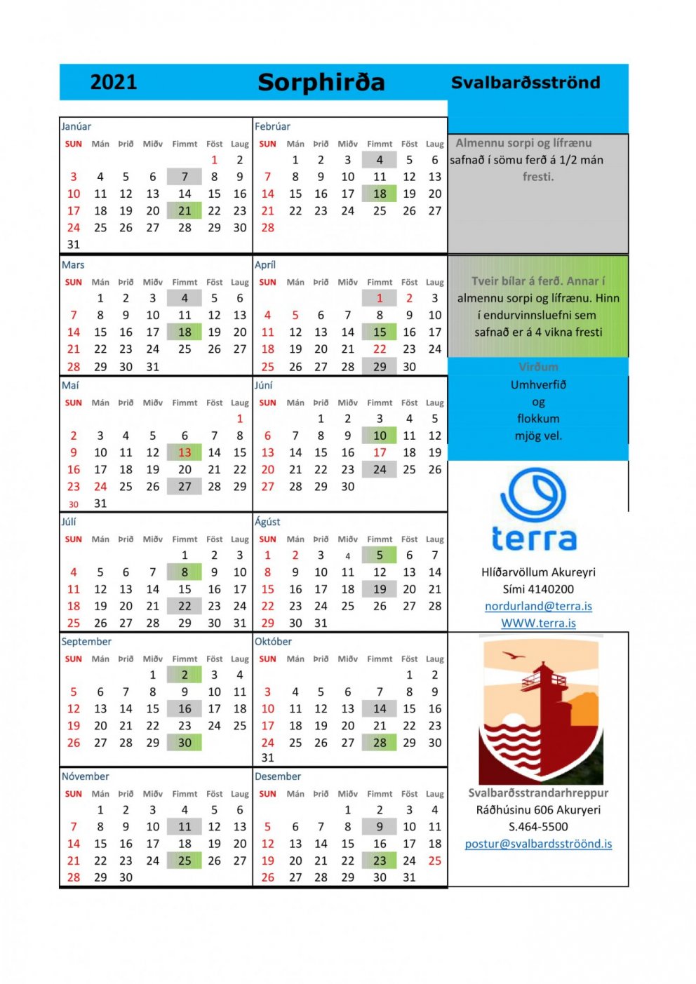 Sorphirðudagatal 2021