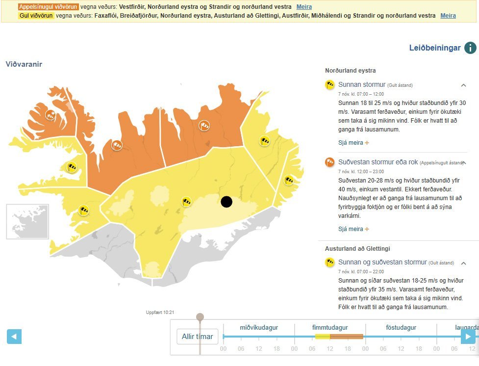 Appelsínugul viðvörun á morgun - fimmtudaginn 7. nóvember
