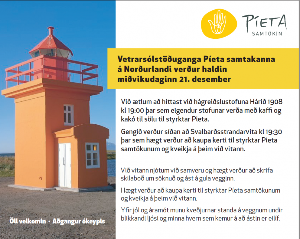 Vetrarsólstöðuganga Píeta samtakanna, miðvikudaginn 21. desember