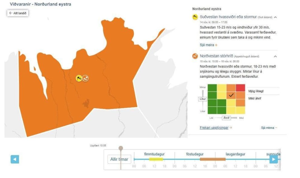 APPELSÍNUGUL VIÐVÖRUN föstudaginn 15.11.2024