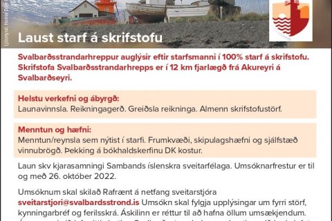 Laust starf á skrifstofu Svalbarsstrandarhrepps