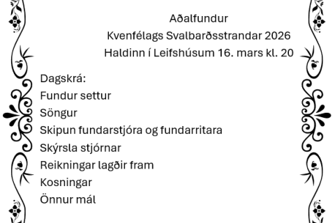 Aðalfundur Kvenfélags Svalbarðsstrandar 2026