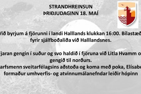 Minnum á strandhreinsun í dag þriðjudaginn 18. maí