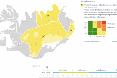 Gul viðvörun vegna veðurs