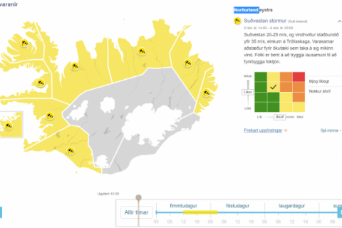 Gul viðvörun vegna veðurs